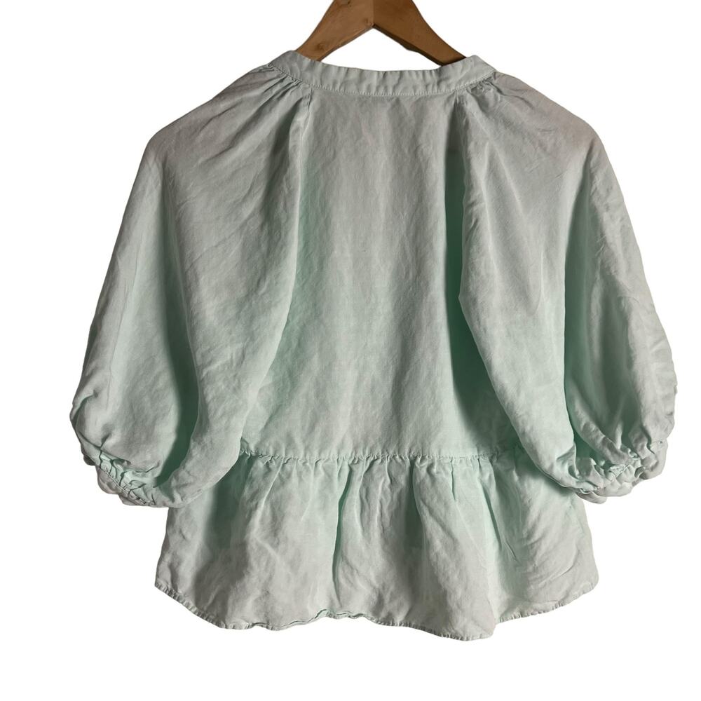 Amanda Uprichard Diego Light Blue Linen Puff Sleeve Split Neck Top Size XS - Picture 12 of 13